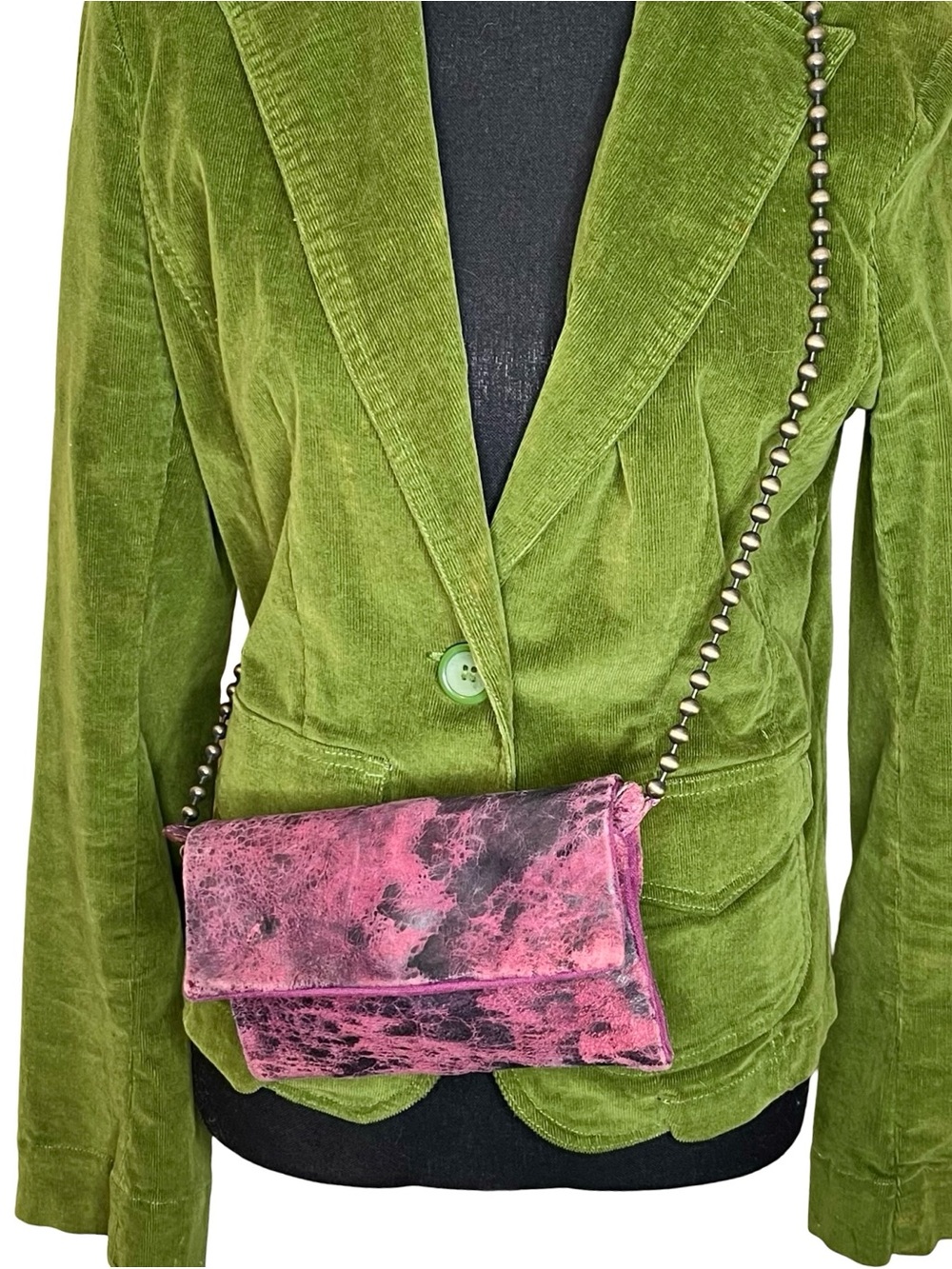 Free People Marbled Goat Leather Crossbody Wallet & Zip Pouch w/ Chain